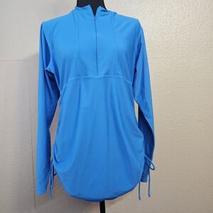 Sheshow Women Blue Rash Guard Long Sleeve Swim Top Sz XXL Stretch Surf  Y119